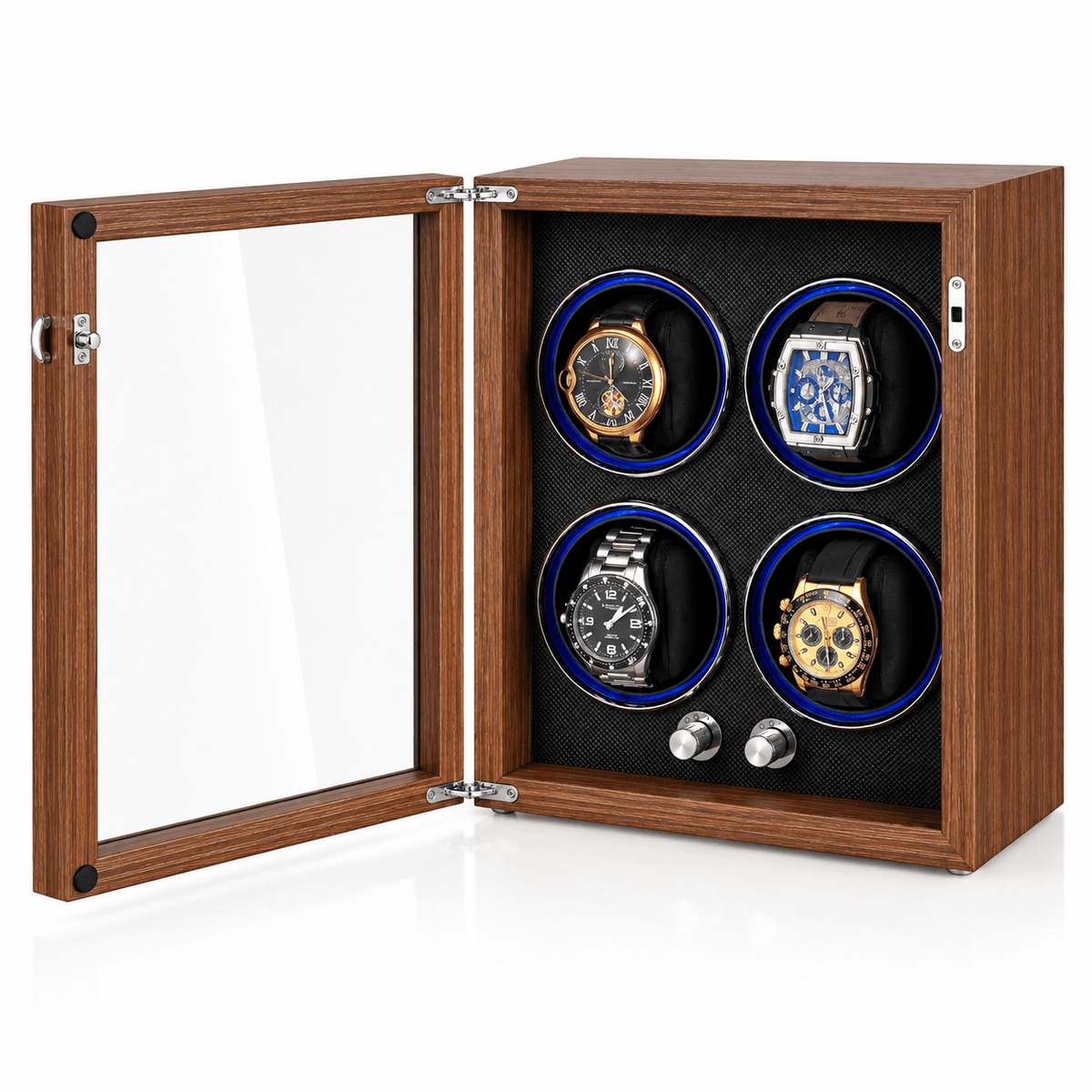 The Time Foundry Aldrick - 4 Slot Wood Grain Watch Winder