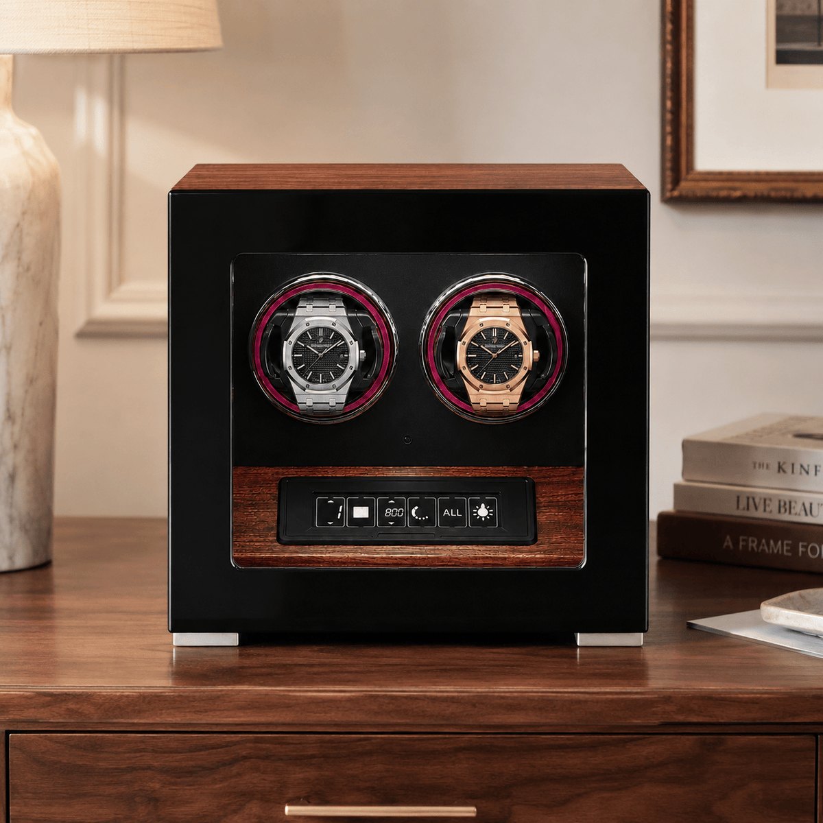 The Time Foundry Dual Watch Winder for Automatic Watches, Rosewood, Fingerprint Lock